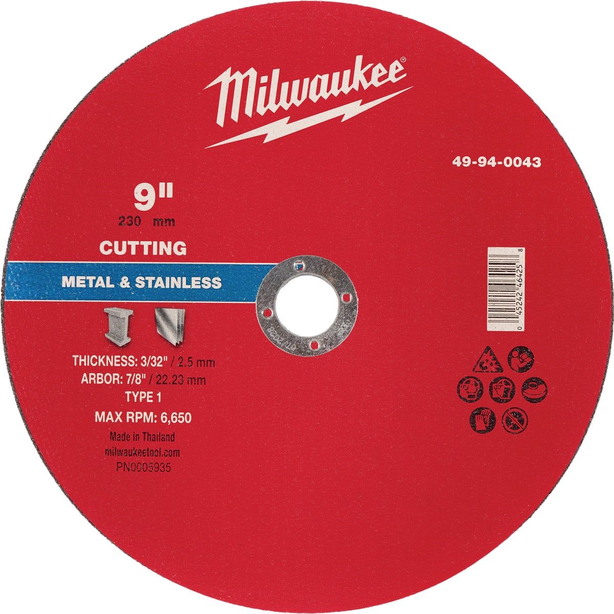 Milwaukee Type 1 9 In. x 3/32 In. x 7/8 In. Metal Cut-Off Wheel