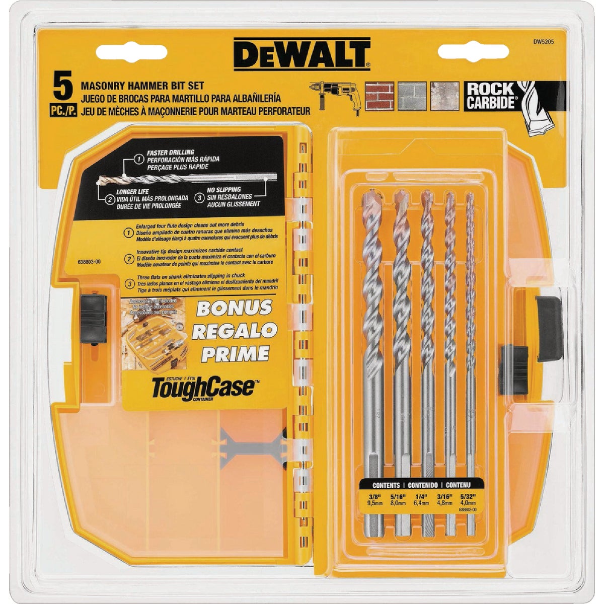 DEWALT Masonry Hammer Drill Bit Set (5-Pieces)