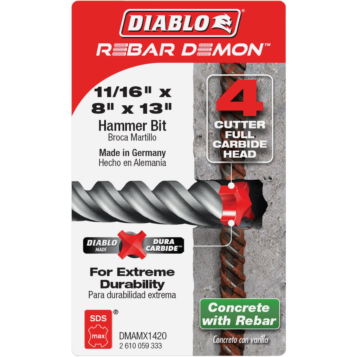 Diablo Rebar Demon 11/16 In. x 8 In. x 13 In. Hammer Drill Bit