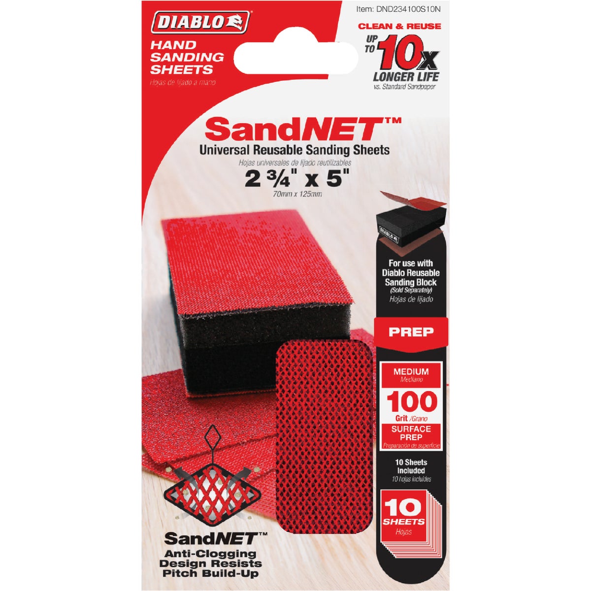 Diablo SandNET 2-3/4 In. x 5 In. 100-Grit Reusable Hand Sander Refill Sheets (10-Pack)