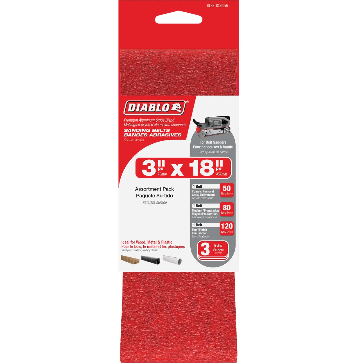 Diablo 3 In. x 18 In. 50/80/120 Grit General Purpose Sanding Belt (5-Pack)