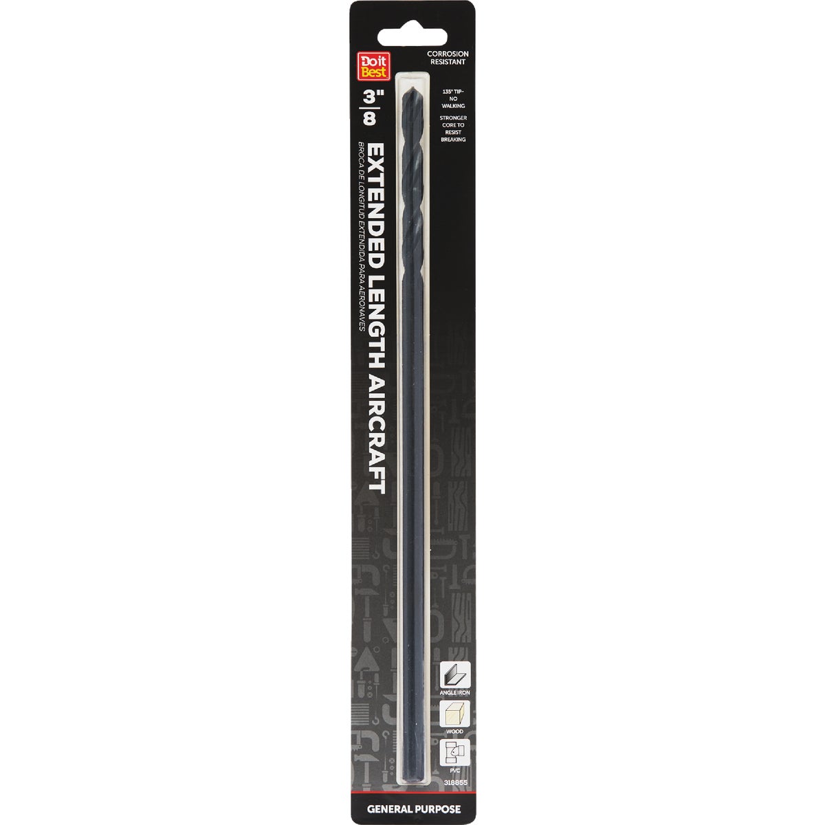 Do it 3/8 In. x 12 In. Black Oxide Extended Length Drill Bit