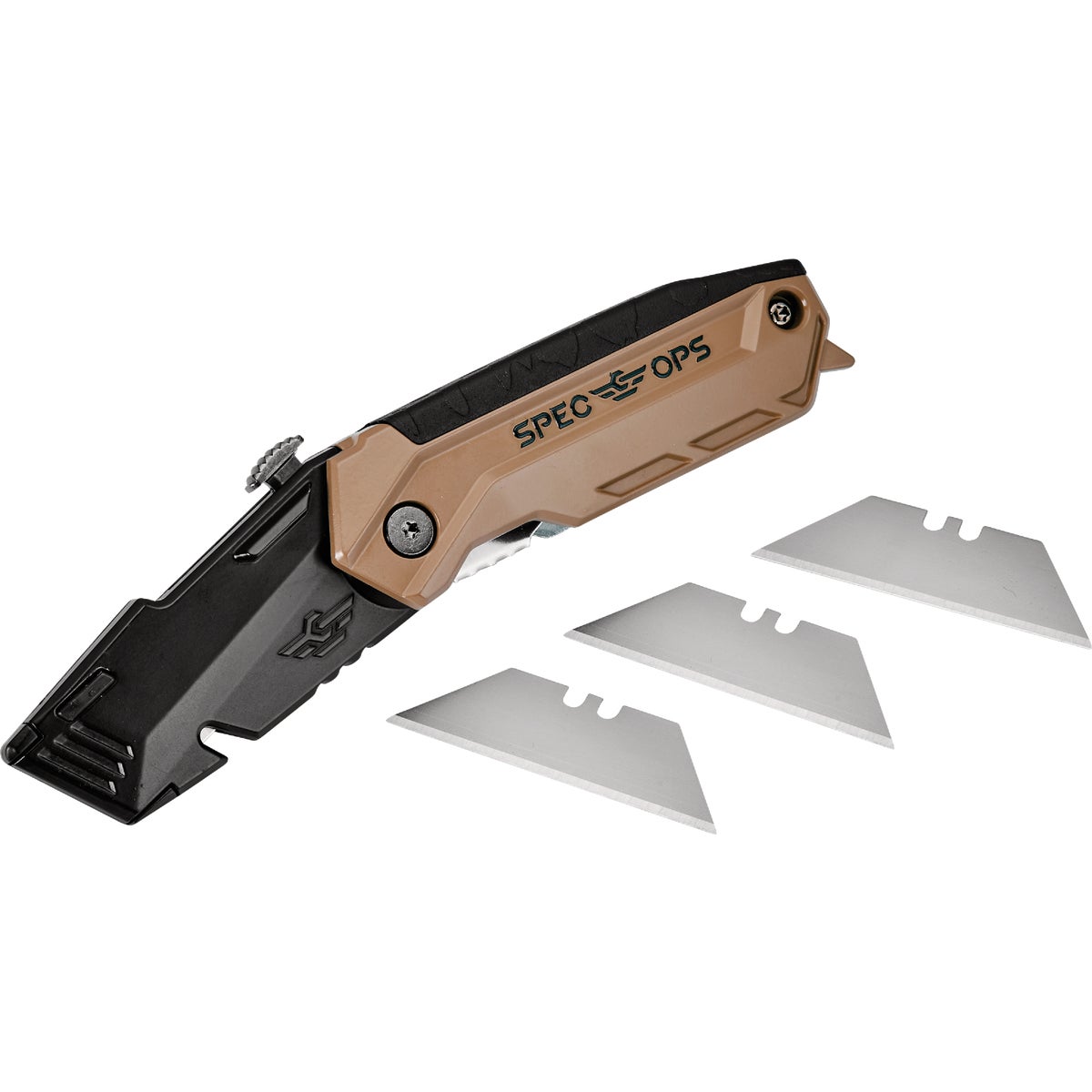 Spec Ops Retractable-Blade Folding Utility Knife with (3) Blades
