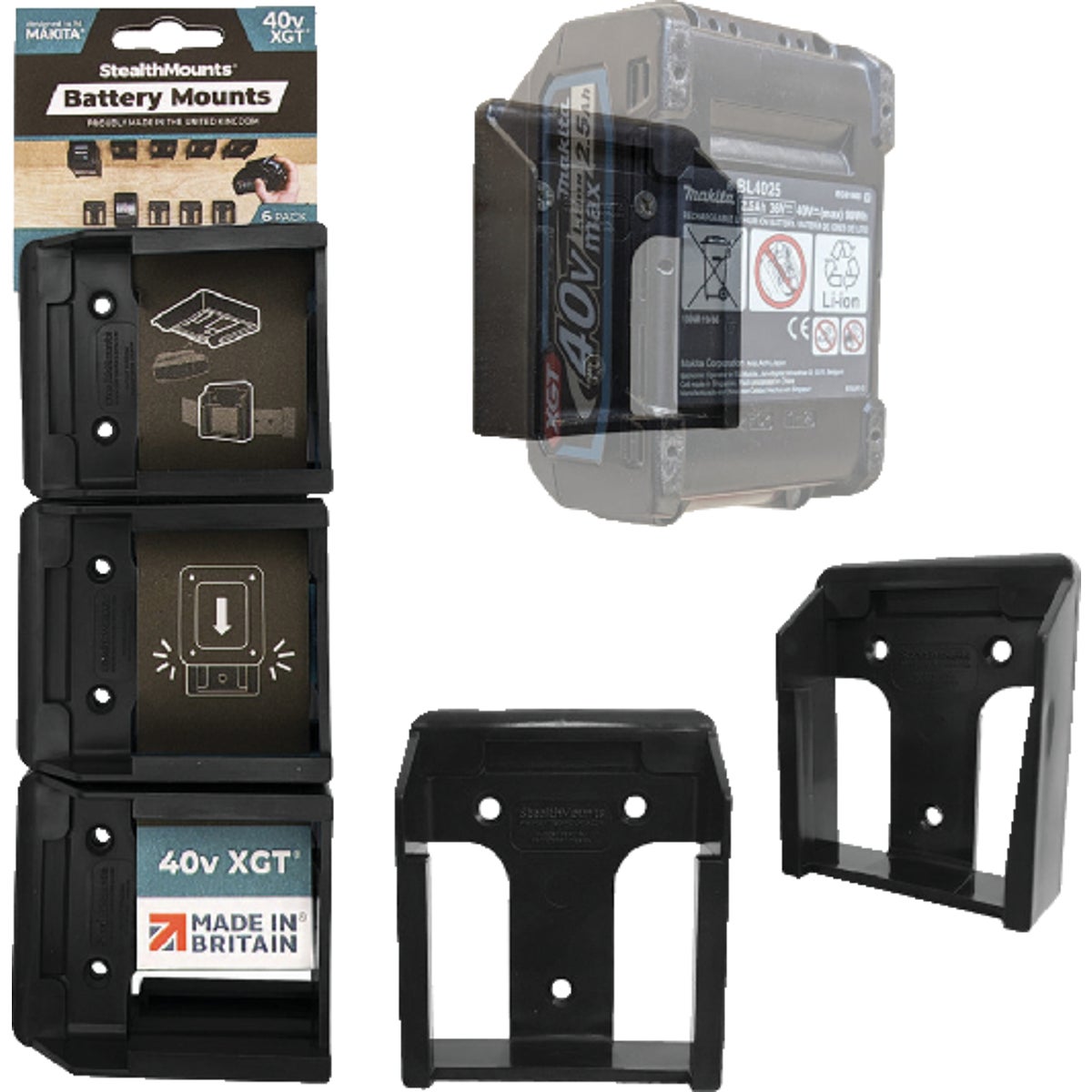 StealthMounts Makita 40V XGT Black Battery Mounts (6 Pack)