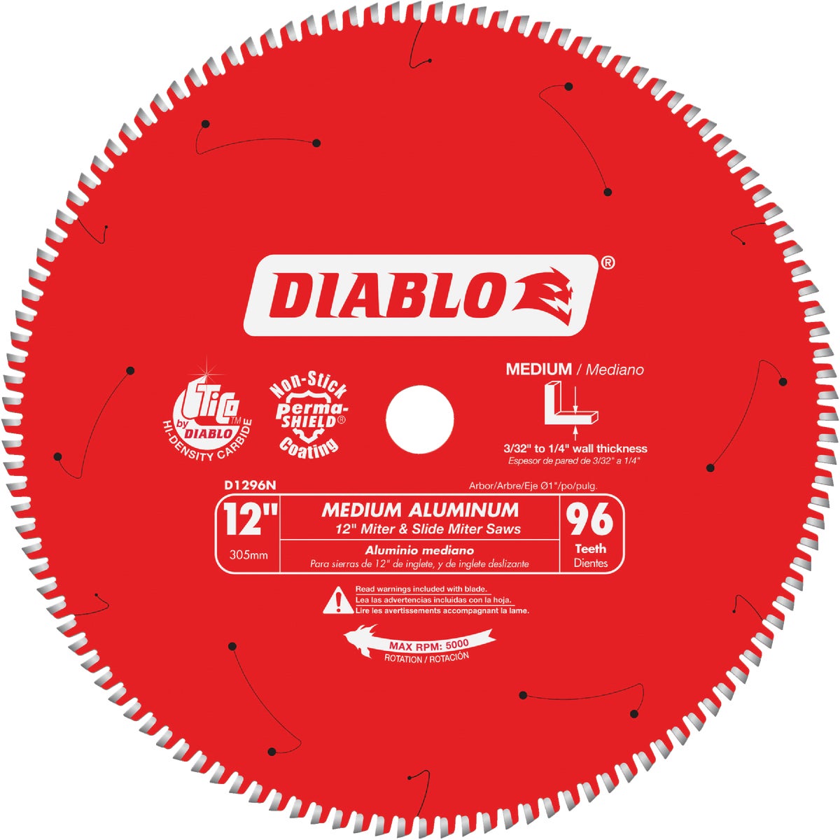 Diablo 12 In. 96-Tooth Non-Ferrous Metals/Plastics Circular Saw Blade