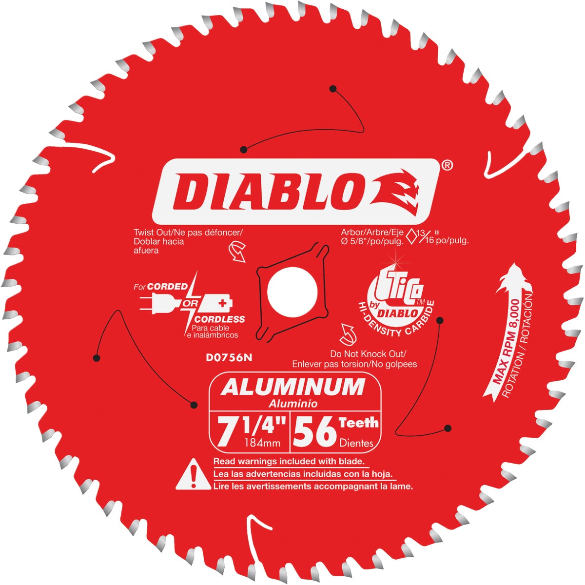 Diablo 7-1/4 In. 56-Tooth Non-Ferrous Metals/Plastics Circular Saw Blade