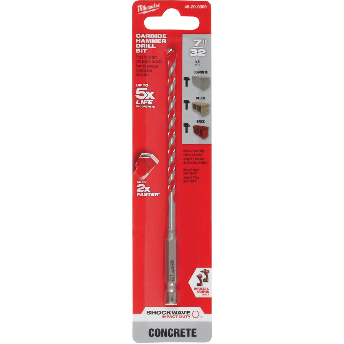 Milwaukee SHOCKWAVE 7/32 In. x 6 In. Impact Duty Masonry Carbide Hammer Drill Bit