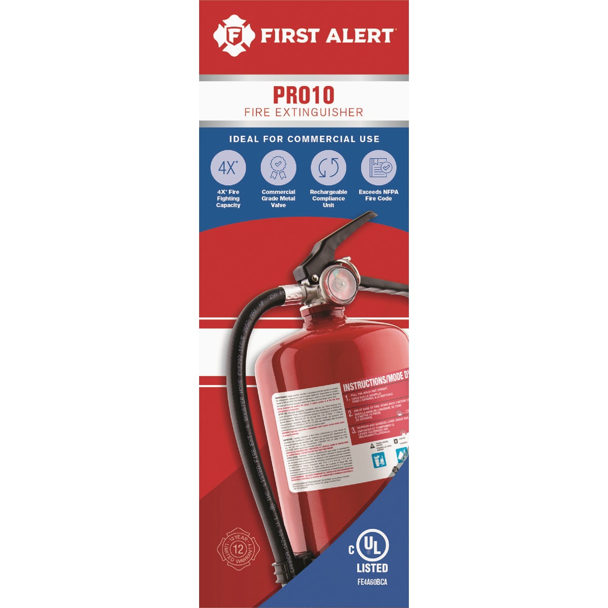 First Alert 4-A:60-B:C Rechargeable Commercial Fire Extinguisher