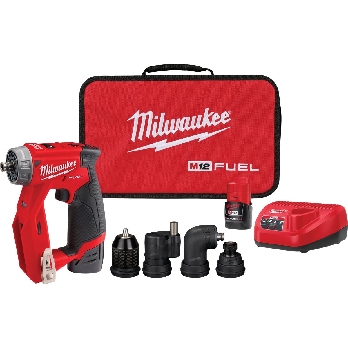 Milwaukee M12 FUEL Brushless 3/8 In. Installation Cordless Drill/Driver Kit with 4-Tool Heads