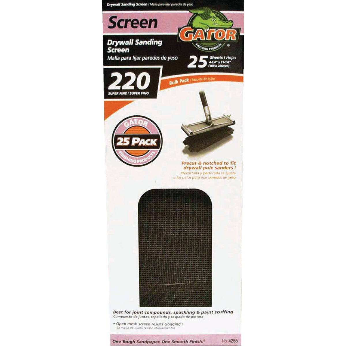 Gator Grit 220 Grit 4-3/8 In. x 11 In. Precut Drywall Sanding Screen (25-Pack)