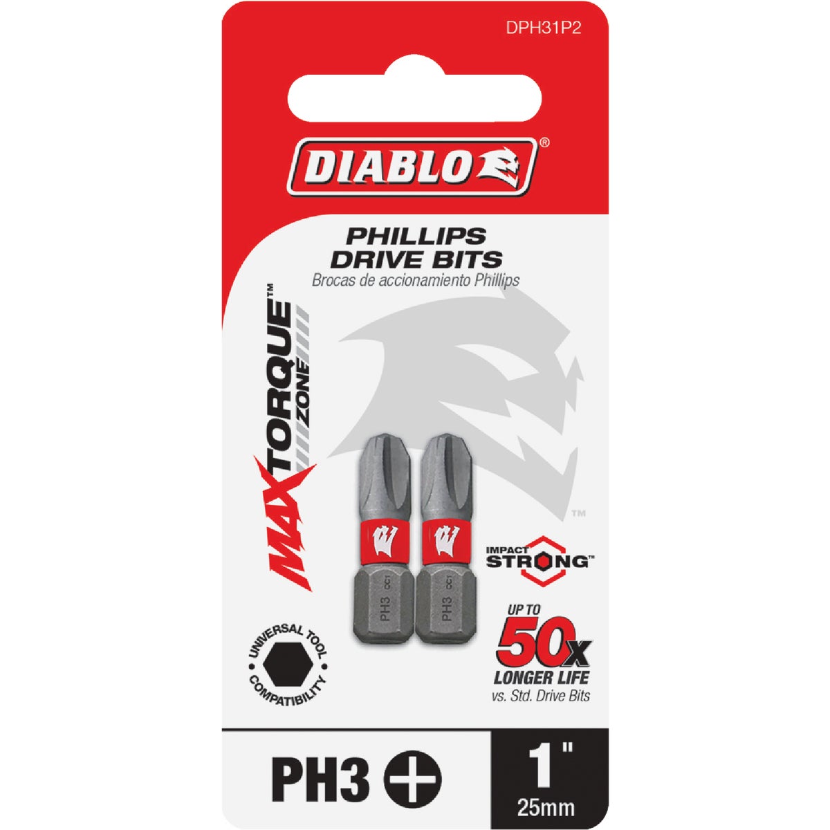 Diablo #3 Phillips 1 In. Insert Impact Screwdriver Bit (2-Pack)