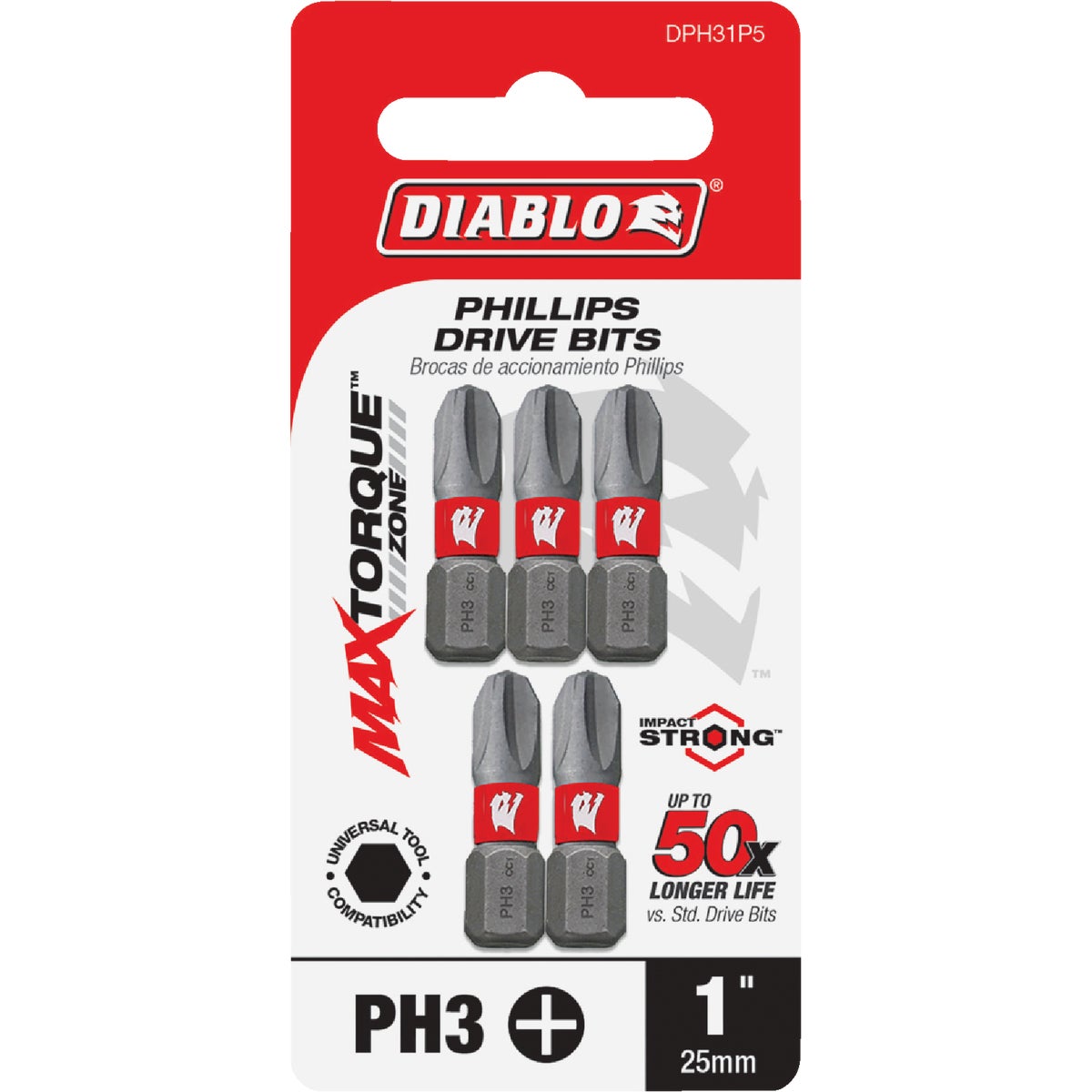 Diablo #3 Phillips 1 In. Insert Impact Screwdriver Bit (5-Pack)