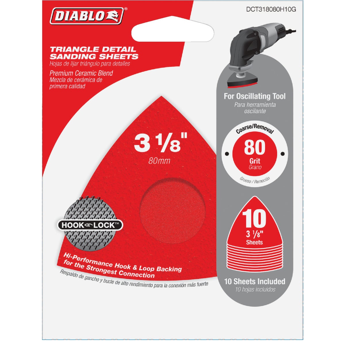 Diablo 80-Grit (Coarse) 3-1/8 In. Oscillating Detail Triangle Sanding Sheets (10-Pack)