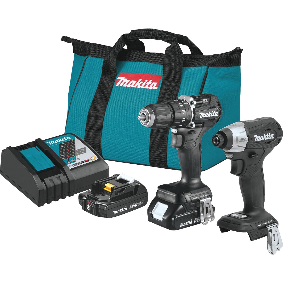 Makita 2-Tool 18 Volt LXT Lithium-Ion Brushless Sub-Compact Hammer Drill/Driver & Impact Driver Cordless Tool Combo Kit