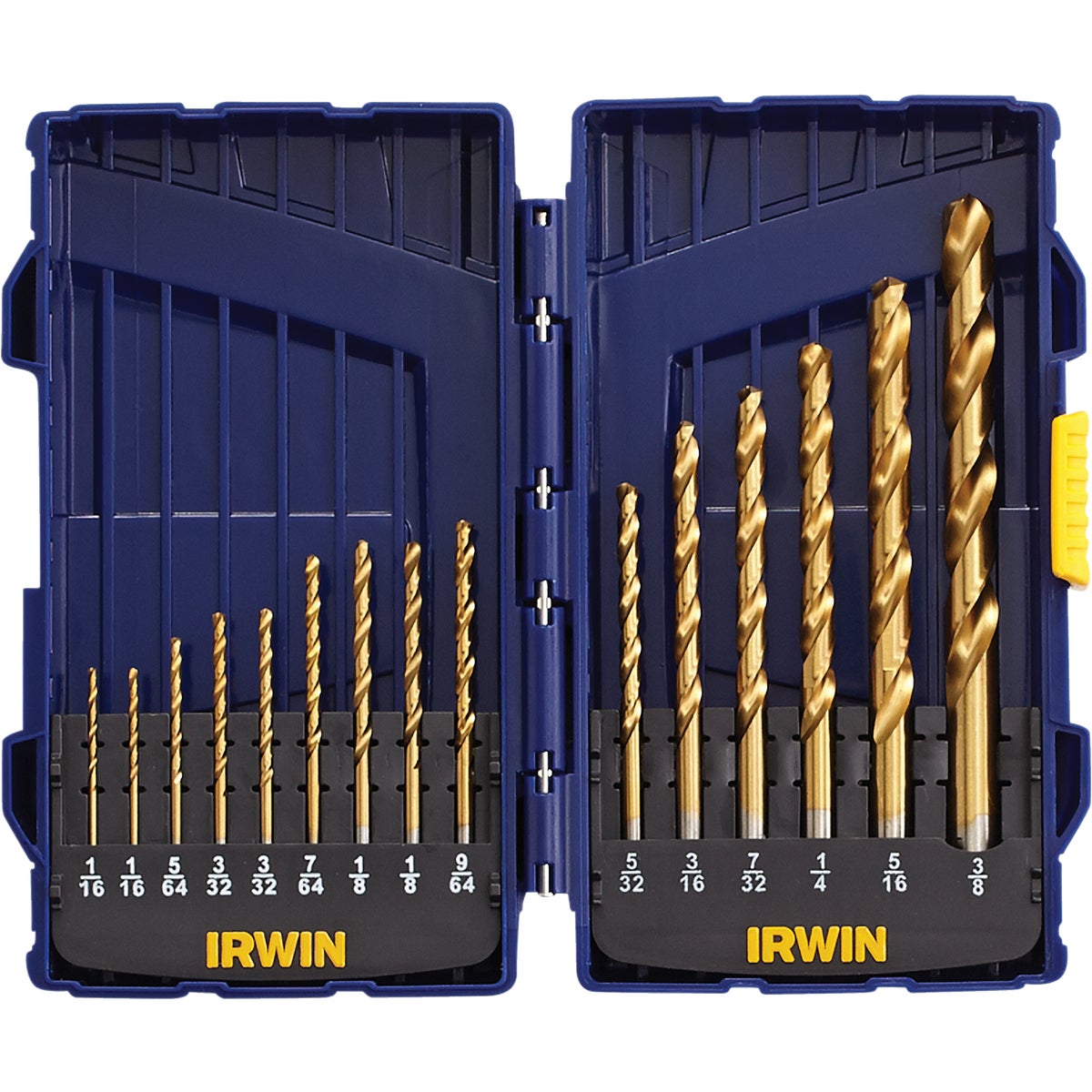 Irwin 15-Piece Titanium Coated HHS Metal Drill Bit Set, 1/16 In. thru 3/8 In.