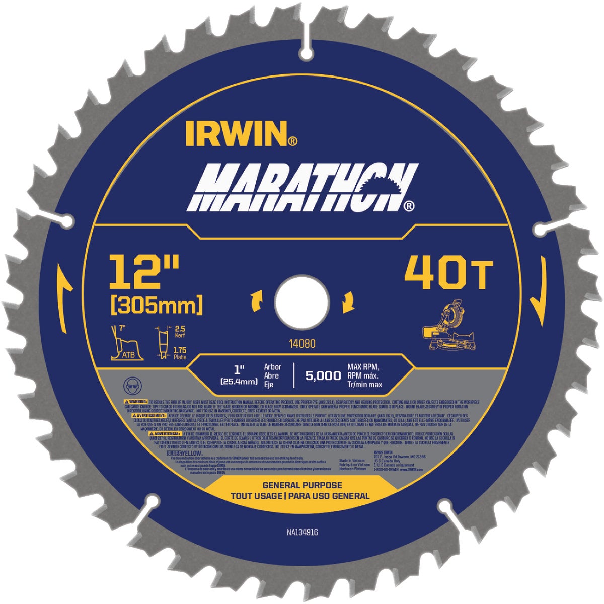 Irwin Marathon 12 In. 40-Tooth General Purpose Circular Saw Blade