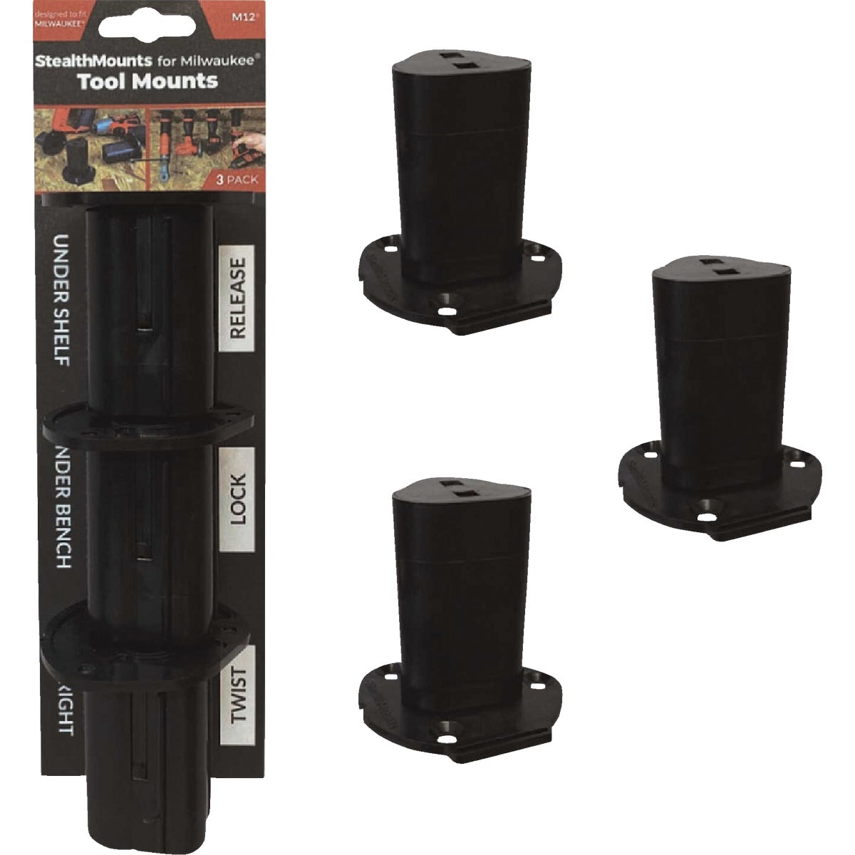 StealthMounts Milwaukee M12 Black Tool Mounts (3 pack)