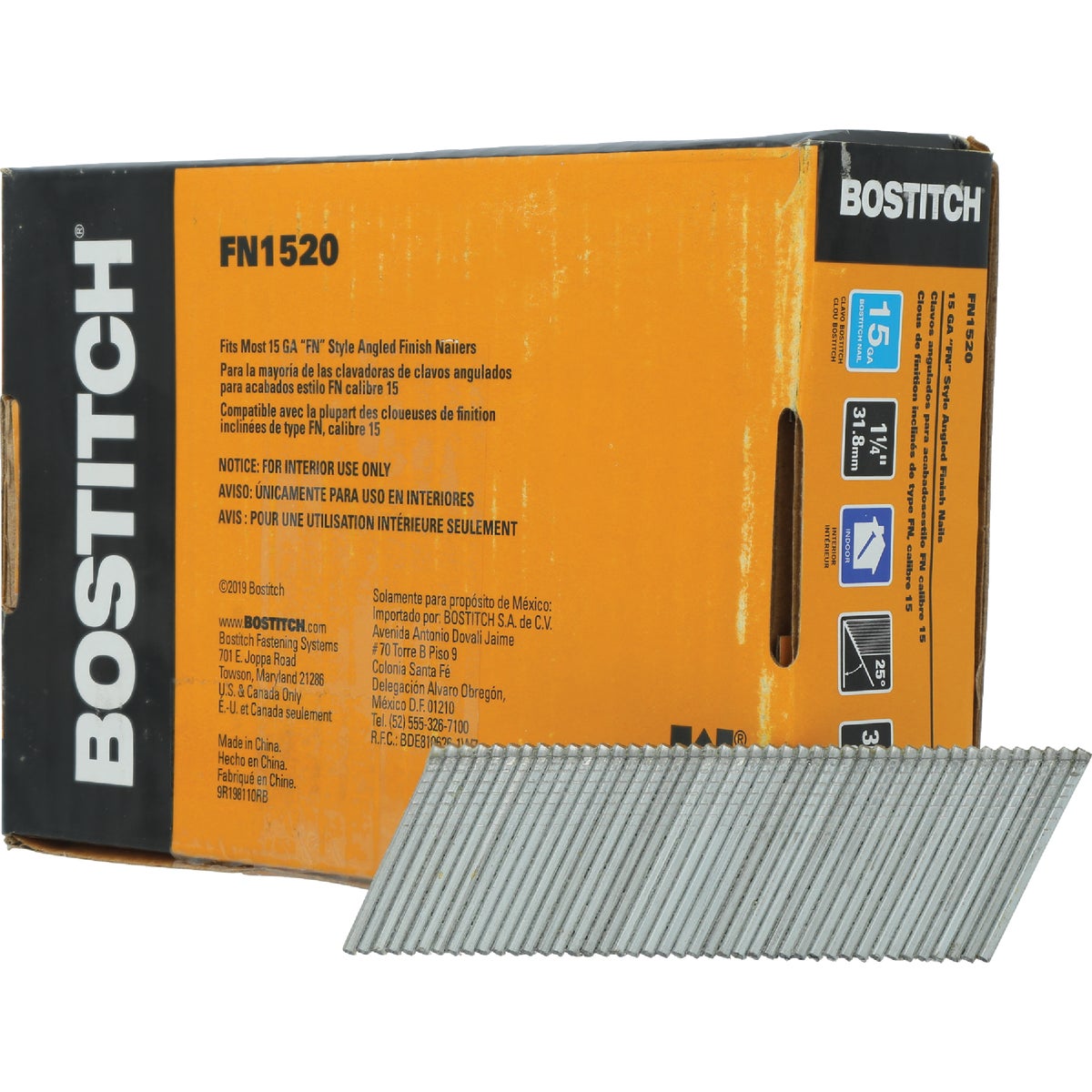 Bostitch 15-Gauge Coated 25 Degree FN-Style Angled Finish Nail, 1-1/4 In. (3655 Ct.)