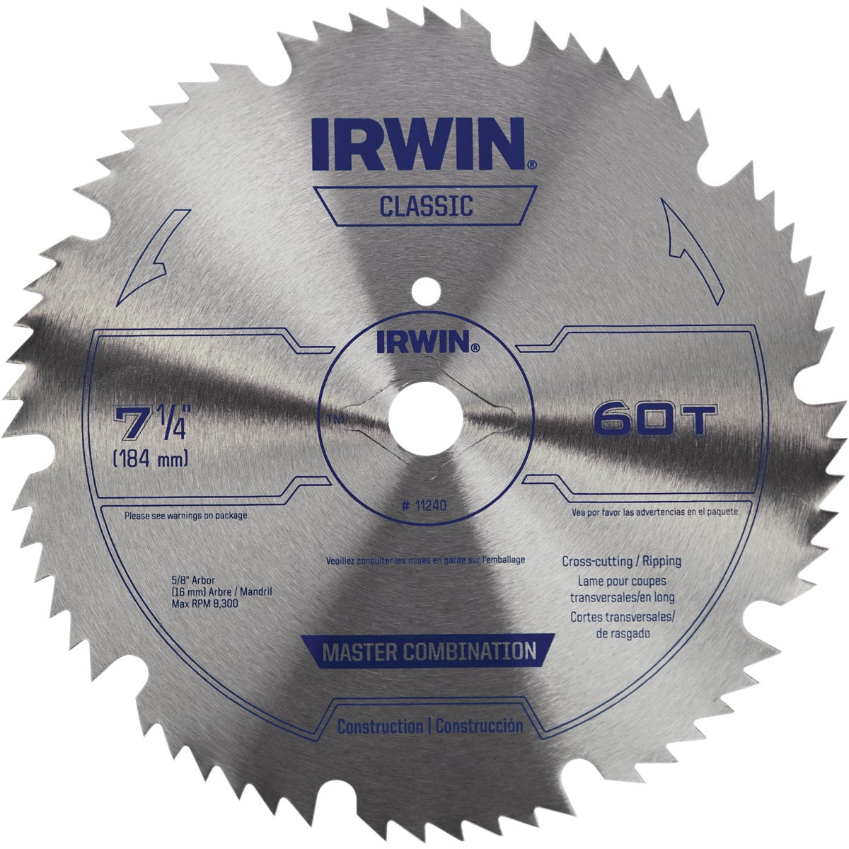 Irwin Steel 7-1/4 In. 60-Tooth Ripping/Crosscutting Circular Saw Blade