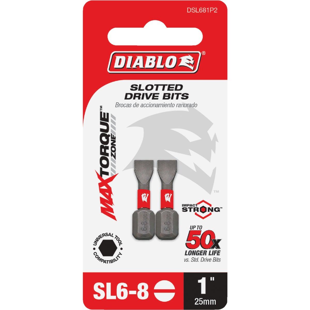 Diablo #6-8 Slotted 1 In. Insert Impact Screwdriver Bit (2-Pack)