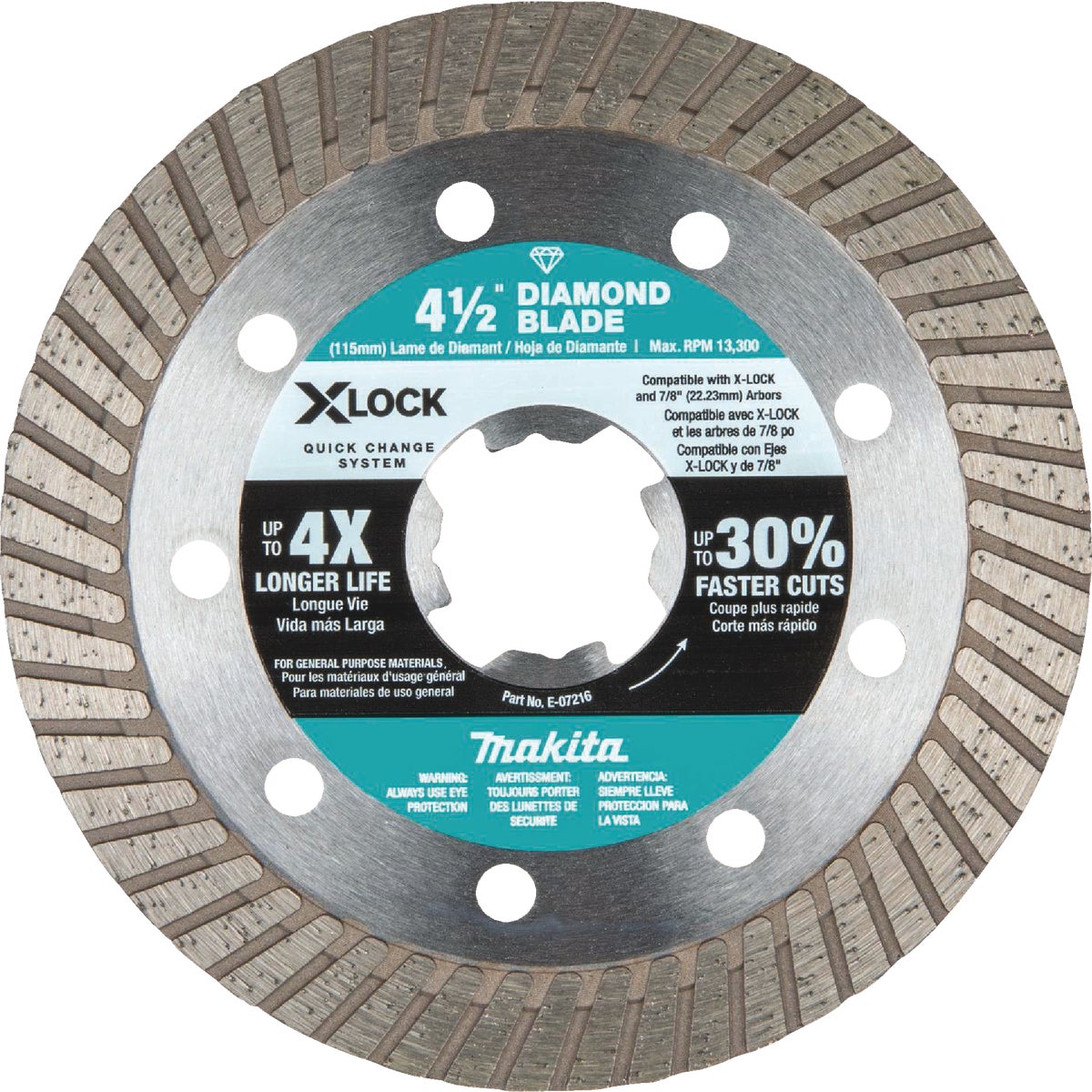 Makita X-LOCK 4-1/2 In. Turbo Rim Dry/Wet Cut Diamond Blade