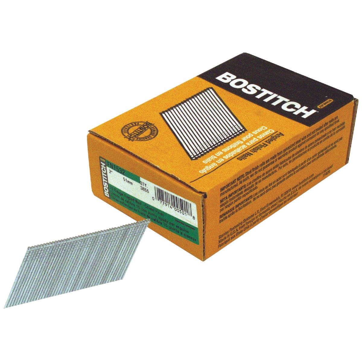 Bostitch 15-Gauge Coated 25 Degree FN-Style Angled Finish Nail, 2 In. (3655 Ct.)