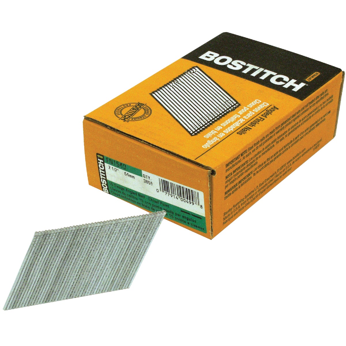Bostitch 15-Gauge Coated 25 Degree FN-Style Angled Finish Nail, 2-1/2 In. (3655 Ct.)