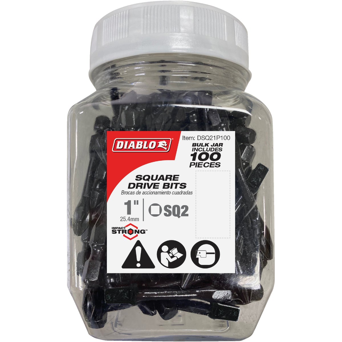 Diablo #2 Square Recess 1 In. Insert Impact Screwdriver Bit (100-Pack)