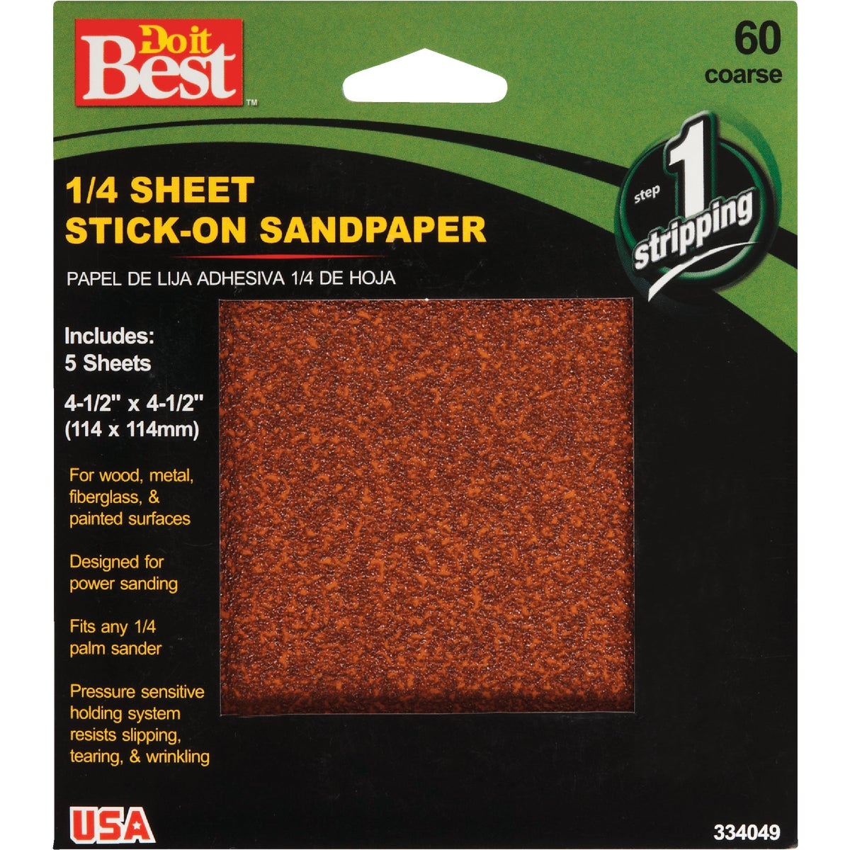 Do it Best Stick-On 60 Grit 1/4 Sheet Power Sanding Sheet (5-Pack)