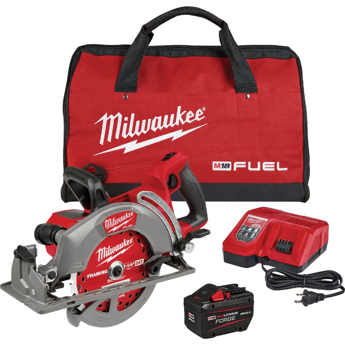 Milwaukee M18 FUEL 7-1/4 In. Rear Handle Cordless Circular Saw Kit with 12.0 Ah Battery & Rapid Charger