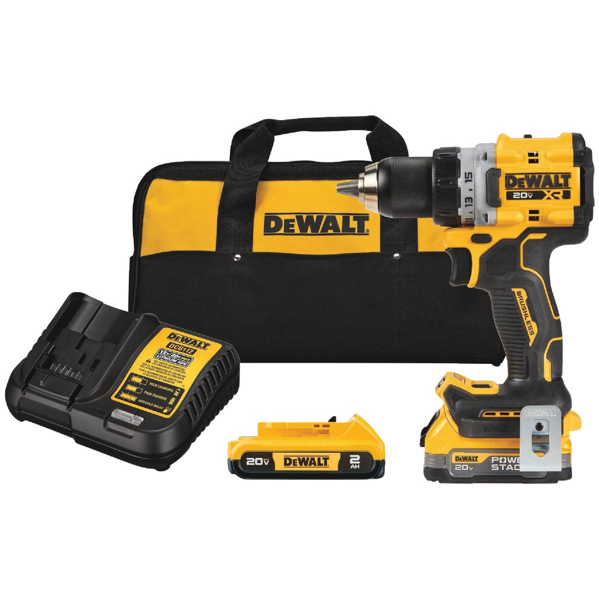 DEWALT 20V MAX XR Brushless 1/2 In. Compact Drill/Driver Kit with 1.7 Ah POWERSTACK Battery & 2.0 Ah Battery & Charger