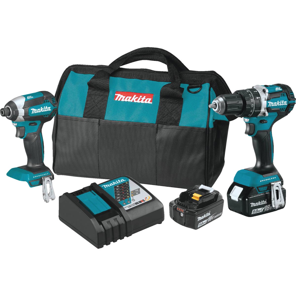 Makita 2-Tool 18 Volt LXT Lithium-Ion Brushless Compact Hammer Drill/Driver & Impact Driver Cordless Tool Combo Kit