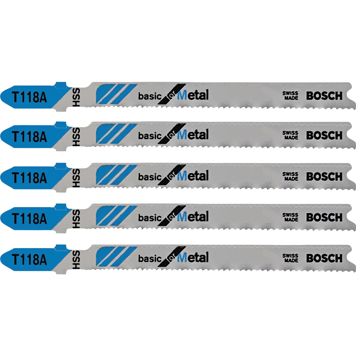 Bosch T-Shank 3 In. x 24 TPI High Carbon Steel Jig Saw Blade, Basic for Metal (5-Pack)