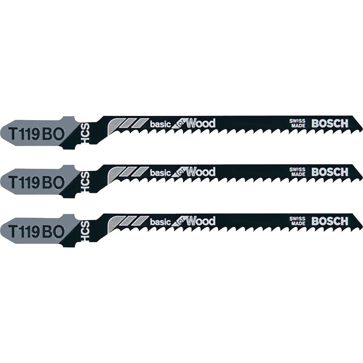 Bosch T-Shank 3 In. x 12 TPI High Carbon Steel Jig Saw Blade, Basic for Wood (5-Pack)