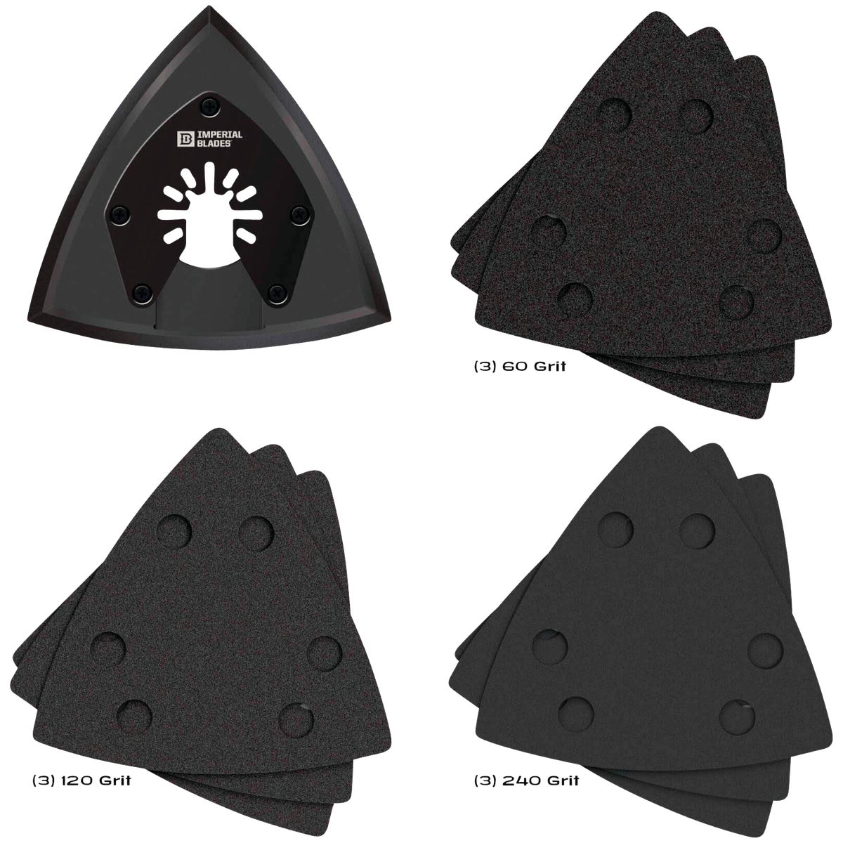 Imperial Blades ONE FIT 60/120/240 Grit Triangle Sandpaper Variety Pack w/Sanding Pad (10-Pack)