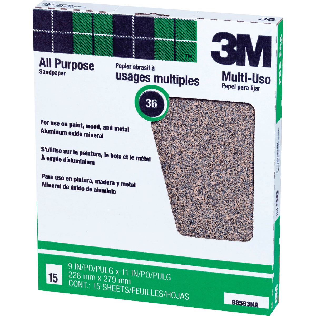 3M All-Purpose 9 In. x 11 In. 36 Grit Extra Coarse Sandpaper (15-Pack)