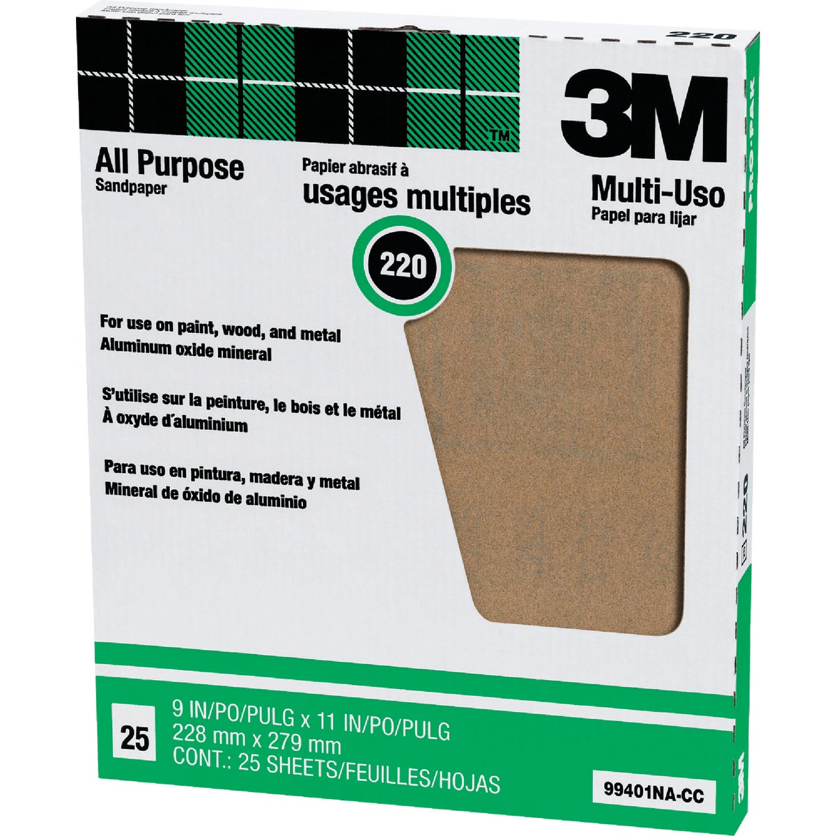 3M All-Purpose 9 In. x 11 In. 220 Grit Very Fine Sandpaper (25-Pack)