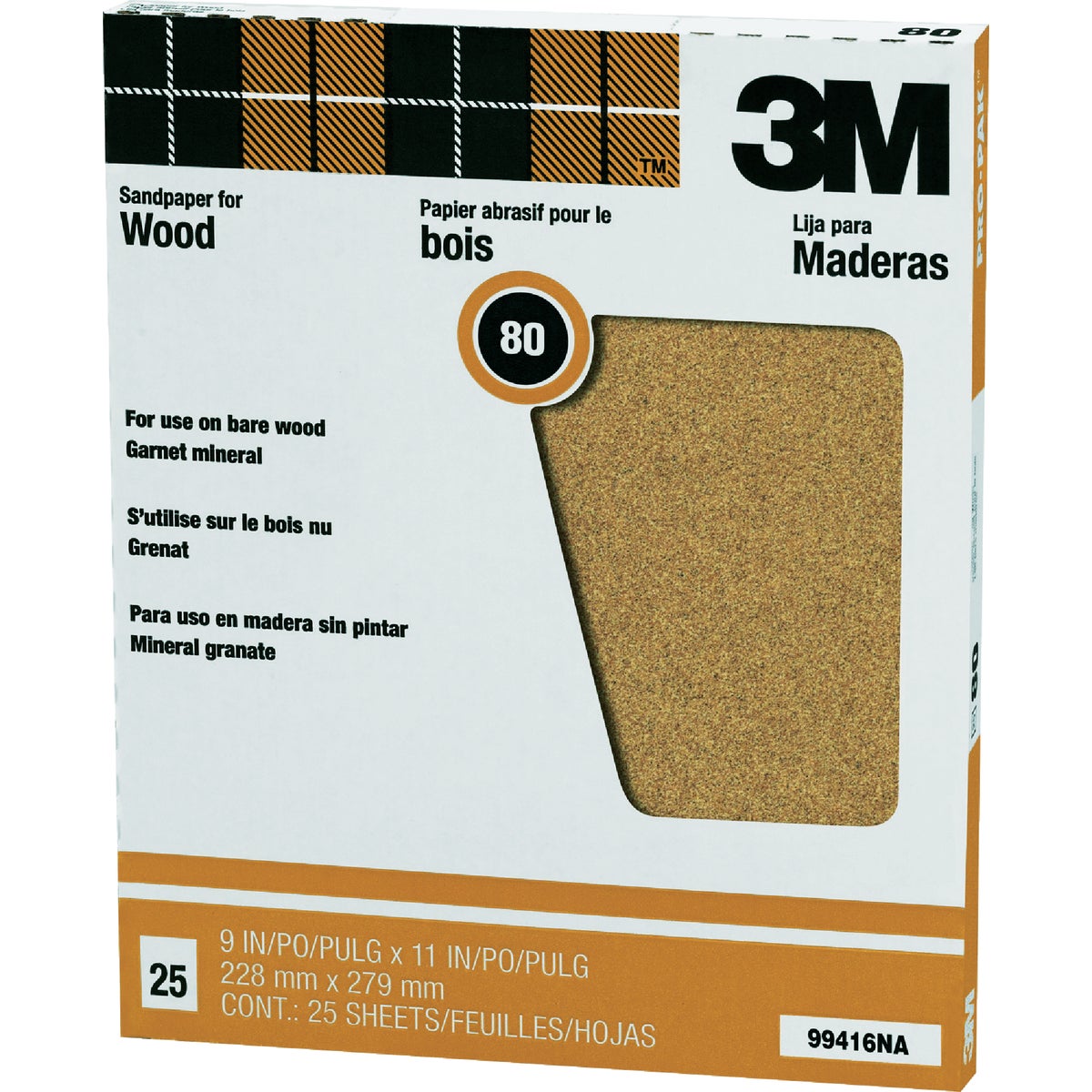 3M Pro-Pak Wood Surfaces 9 In. x 11 In. 80 Grit Medium Sandpaper (25-Pack)