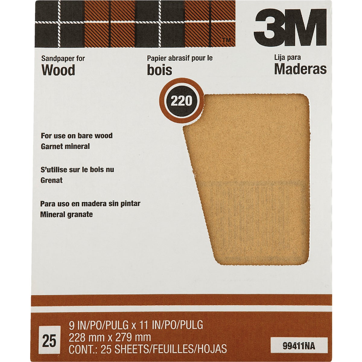 3M Pro-Pak Wood Surfaces 9 In. x 11 In. 220 Grit Very Fine Sandpaper (25-Pack)