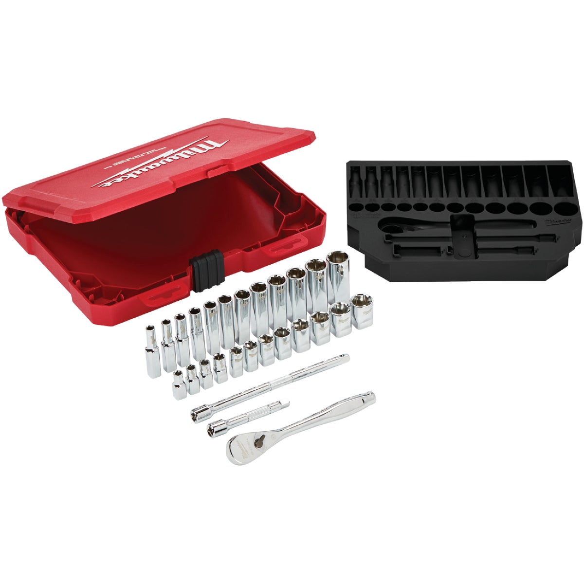 Milwaukee Metric 1/4 In. Drive 6-Point Ratchet & Socket Set (28-Piece)