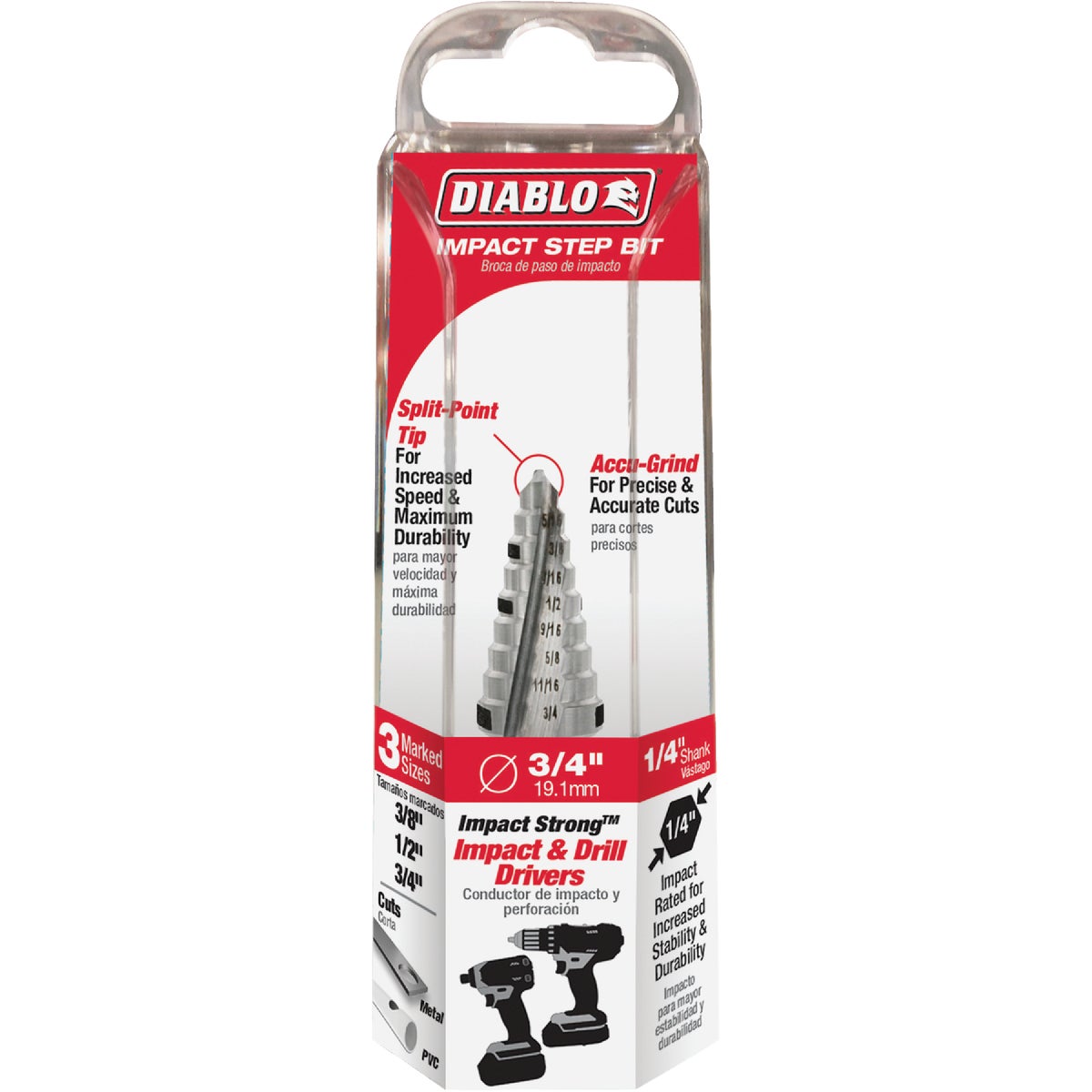 Diablo 3/8 In. - 3/4 In. Impact Step Drill Bit, 9 Steps