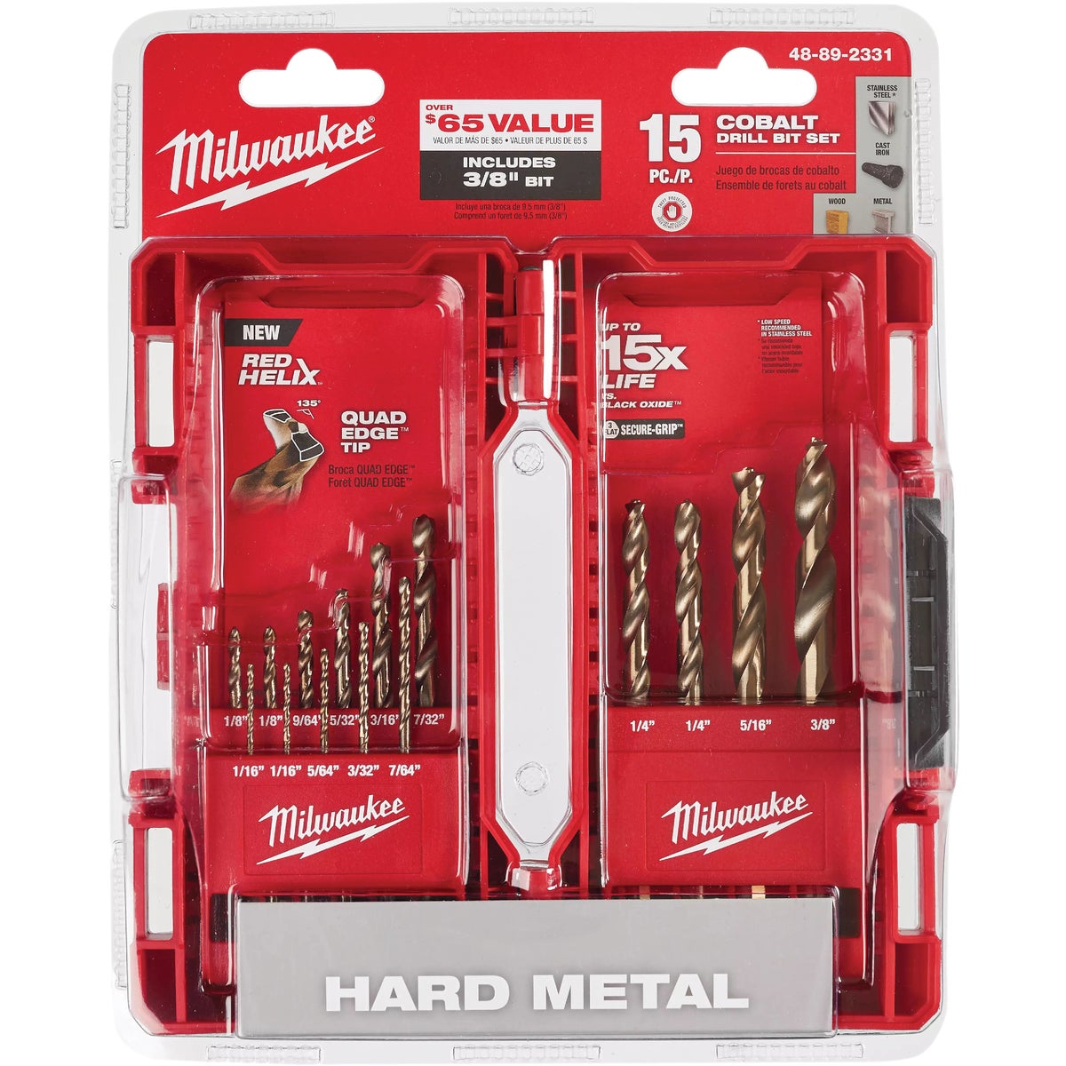 Milwaukee RED HELIX 15-Piece Cobalt Drill Bit Set, 1/16 In. thru 3/8 In.