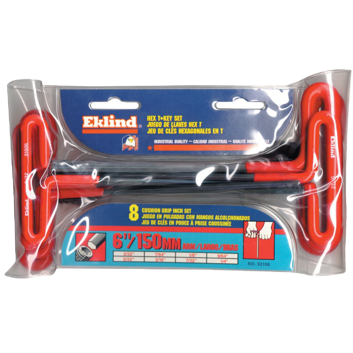 Eklind Standard 6 In. Cushion Grip T-Handle Hex Key Set, 8-Piece