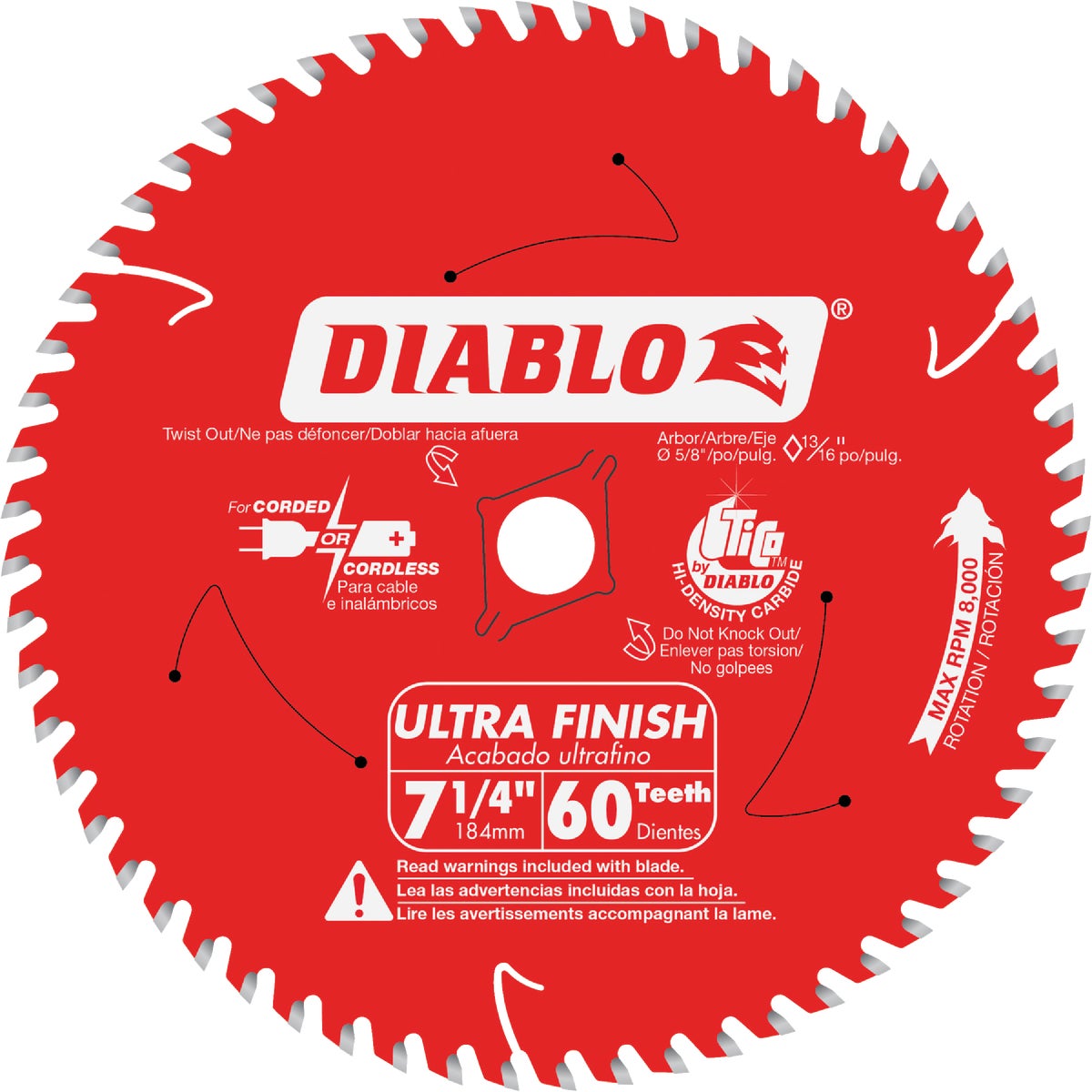 Diablo 7-1/4 In. 60-Tooth Finish/Wet Lumber Circular Saw Blade