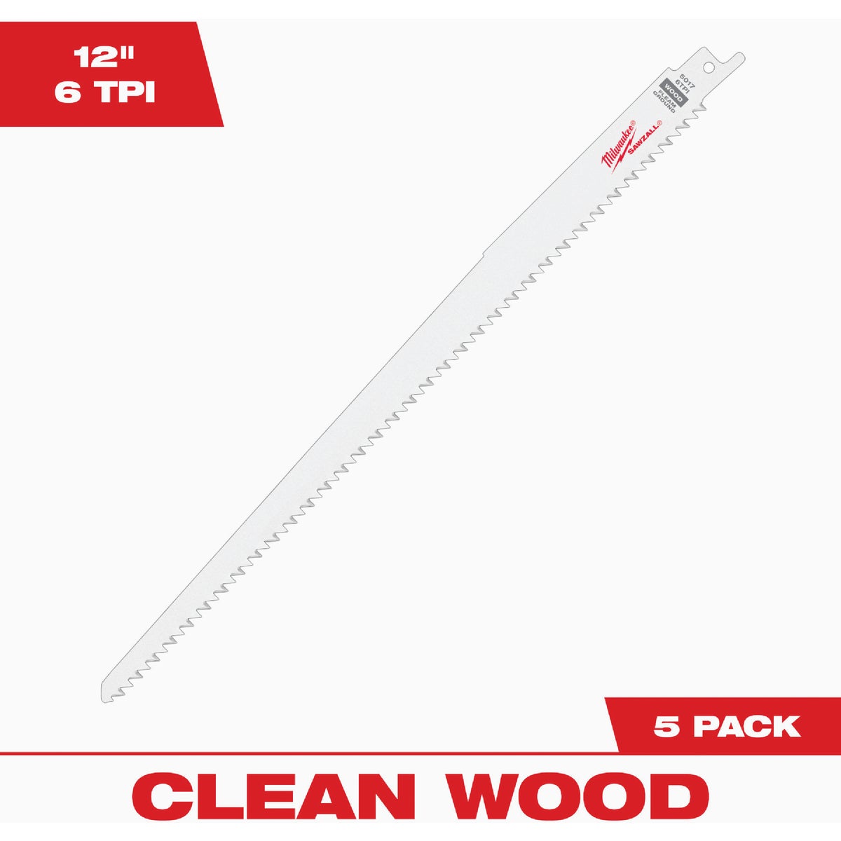 Milwaukee SAWZALL 12 In. 6 TPI Wood Fleam Ground Reciprocating Saw Blade (5-Pack)