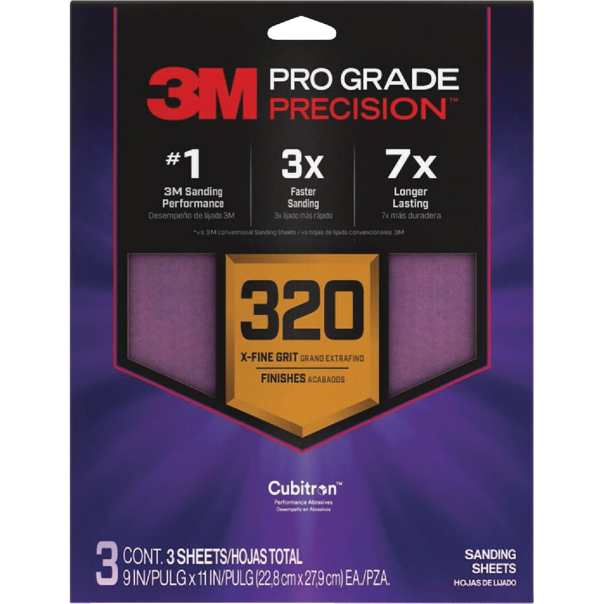 3M Pro Grade Precision 9 In. x 11 In. 320 Grit Sandpaper Sheet with No-Slip Grip Backing (3-Pack)