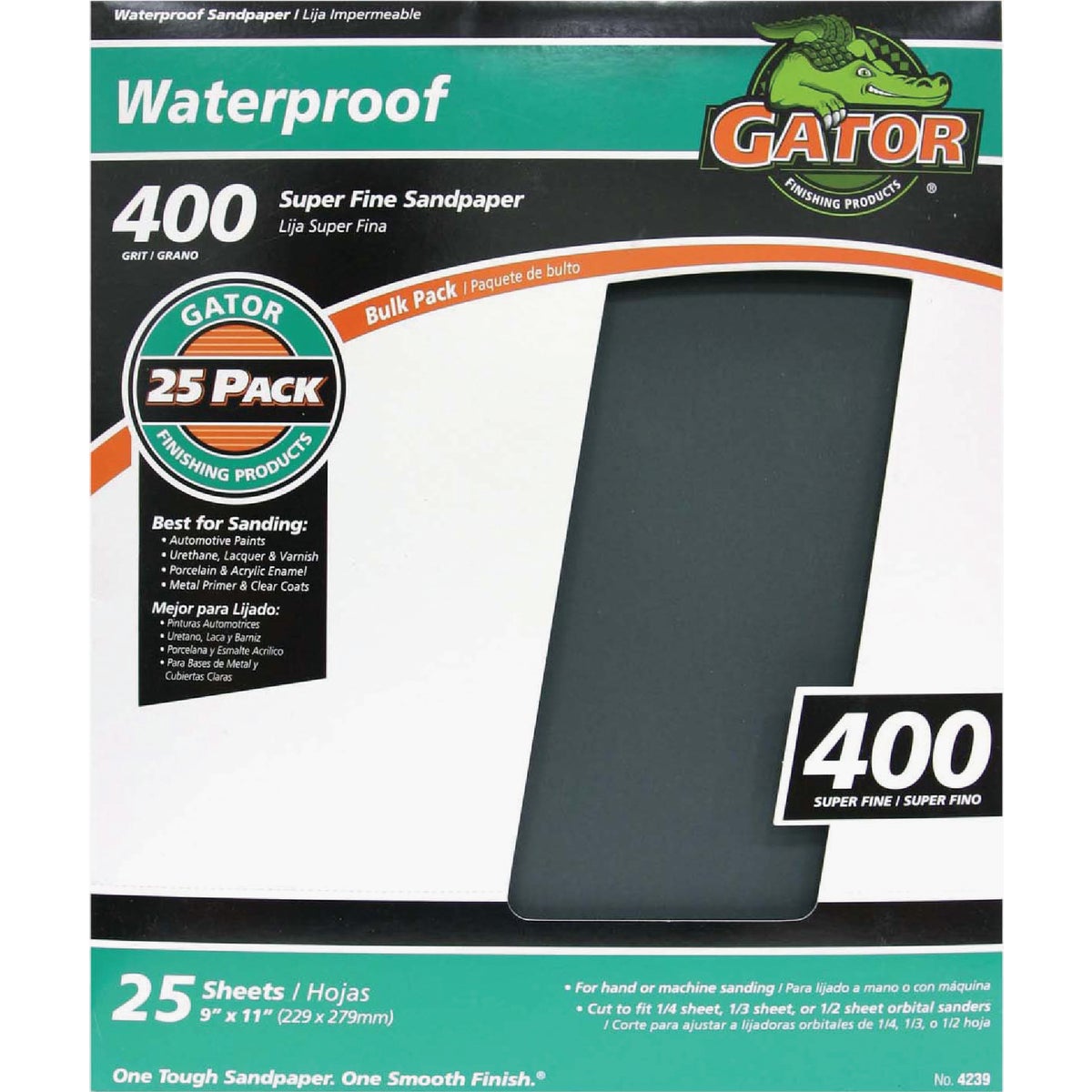 Gator Waterproof 9 In. x 11 In. 400 Grit Super Fine Sandpaper (25-Pack)