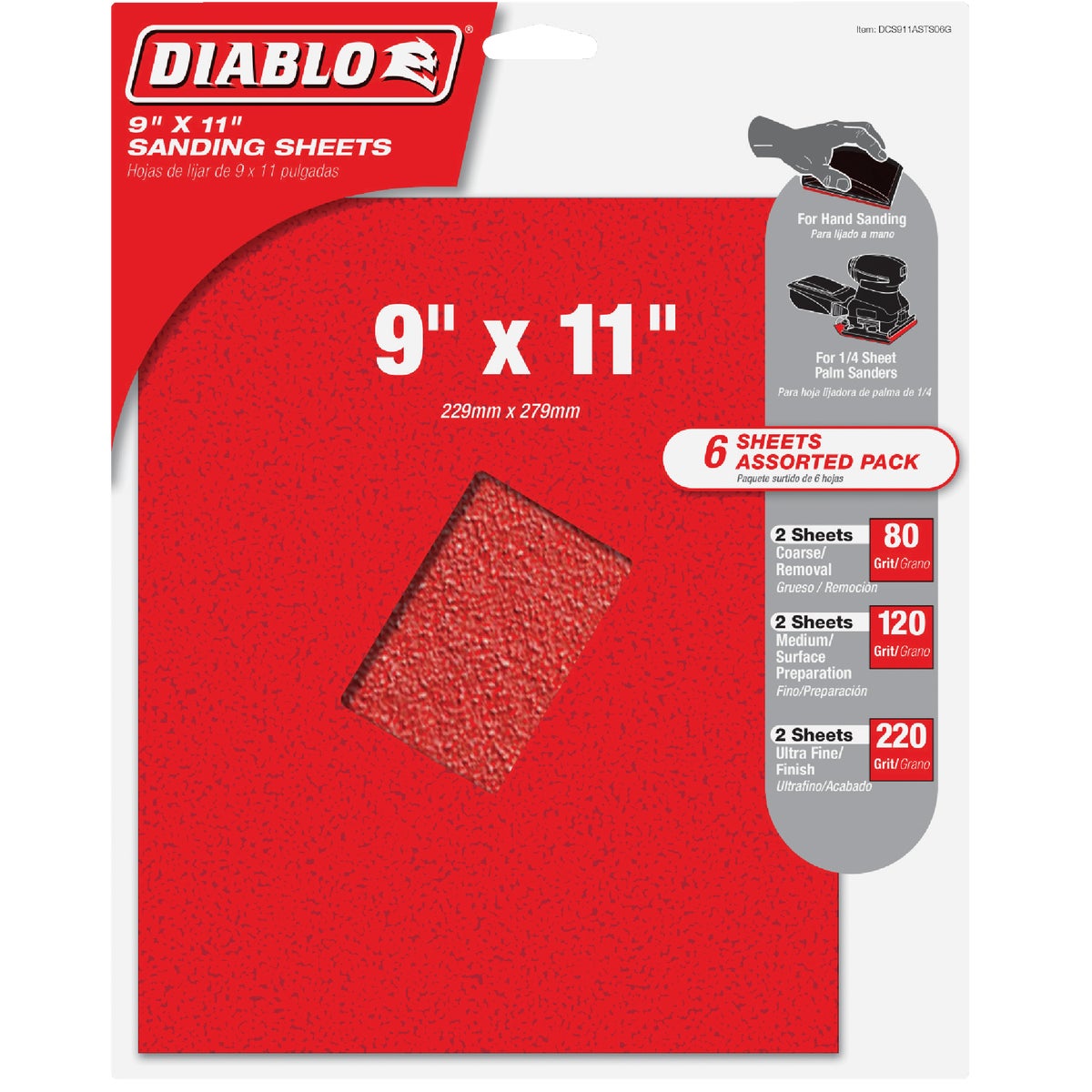 Diablo 9 In. x 11 In. 80/120/220 Assorted Grit Sandpaper (6-Pack)