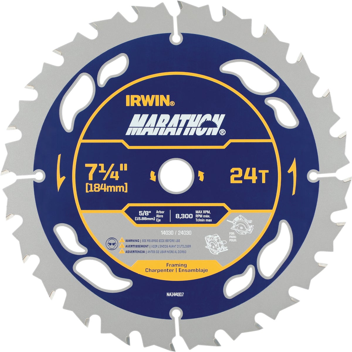 Irwin Marathon 7-1/4 In. 24-Tooth Framing/Ripping Circular Saw Blade, Bulk