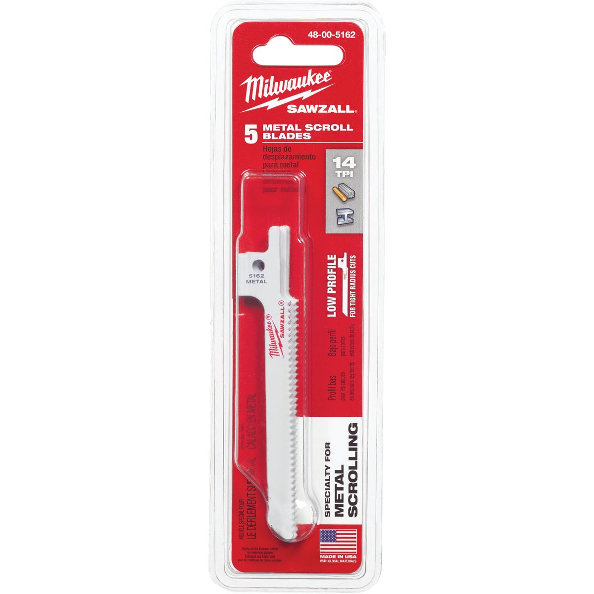 Milwaukee SAWZALL 3-5/8 In. 14 TPI Scroll Cutting Metal Reciprocating Saw Blade (5-Pack)